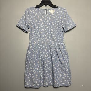 Madewell Women’s Songbird Floral Blue Dress Chambray Size 4 Near Vintage